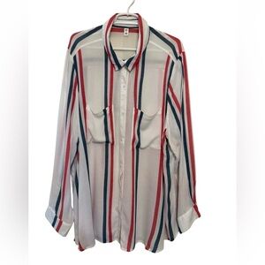 BP Nordstrom 3X Red White Blue Striped Button Down Americana Patriotic Top